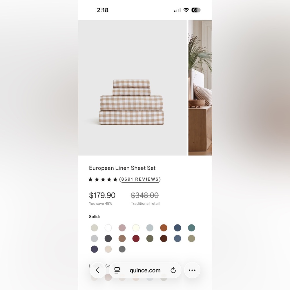 Quince European Linen Sheet Set Gingham Queen